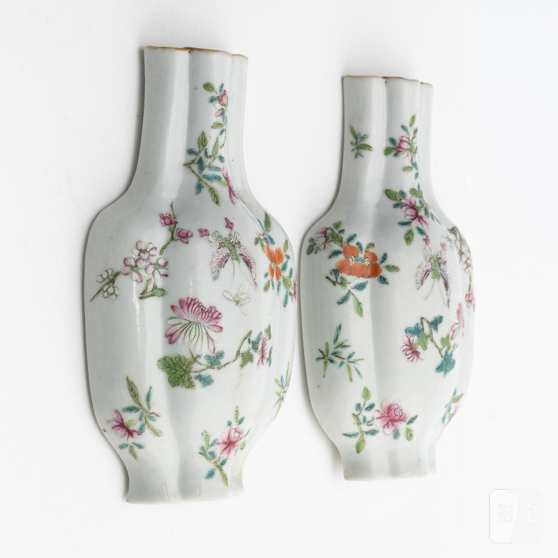 A pair of famille rose 'floral' wall vases, - 图5